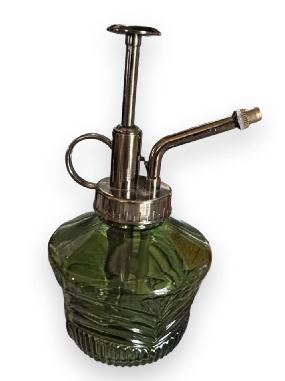 Green Glass Plant Mister Spray Bottle Vintage Style Botanical Decor